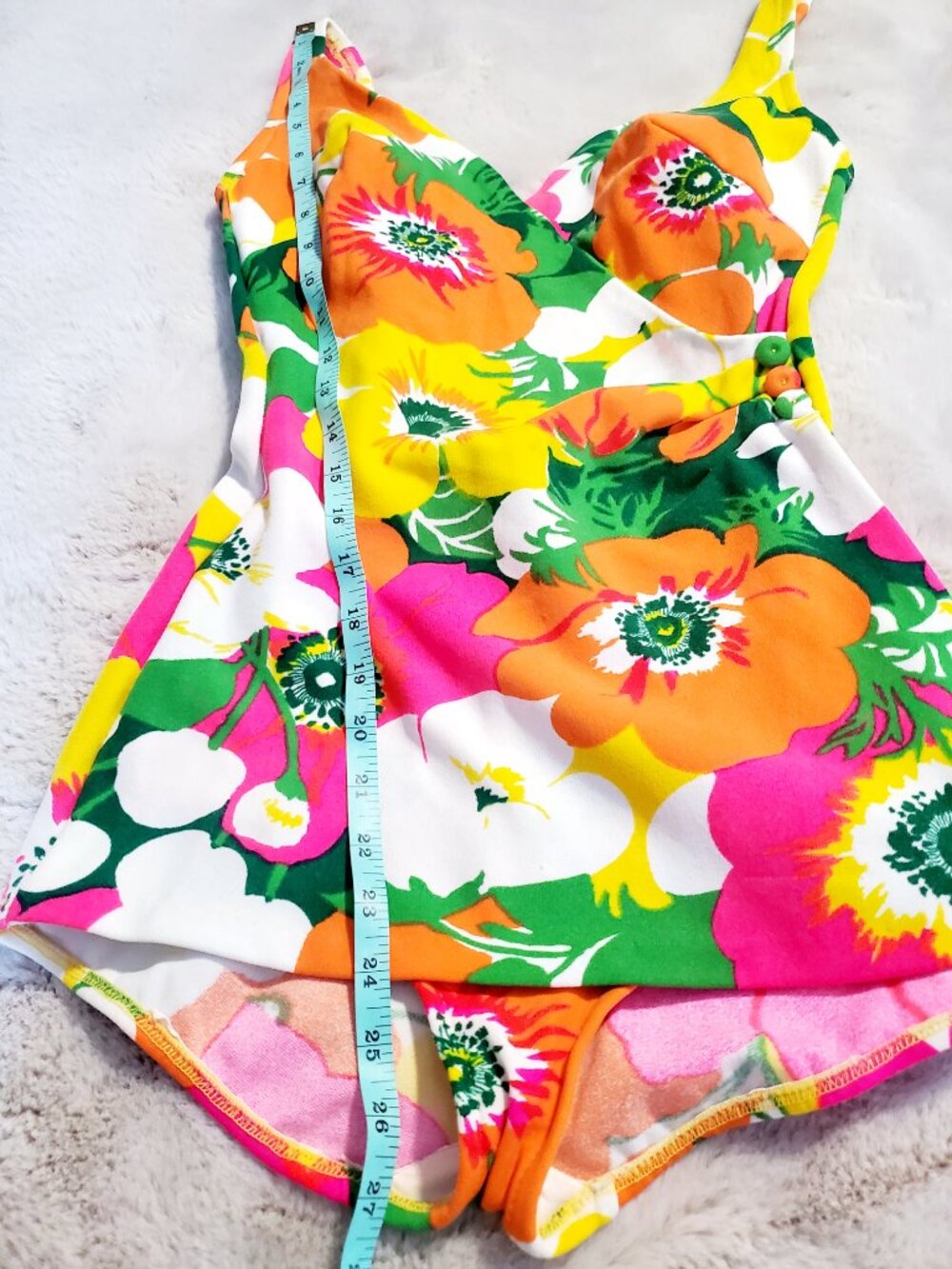 Vintage 70s Mod Floral Swimsuit/Bathing Suit Retro Pin Up Bright Psyc 11/12 - Picture 9 of 16